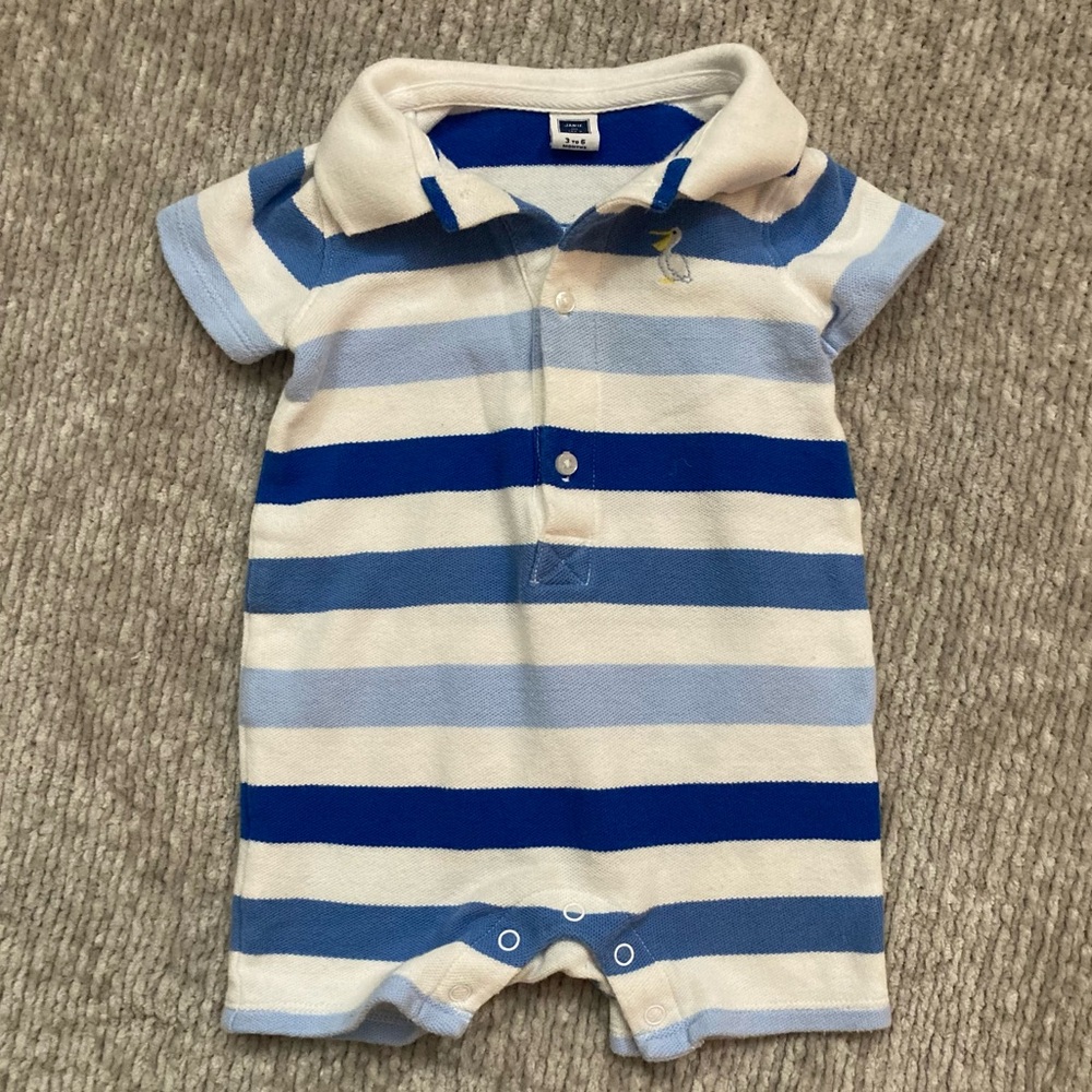 Janie and Jack Rugby Stripe Polo Romper 3-6 Months Coastal Nautical Preppy
